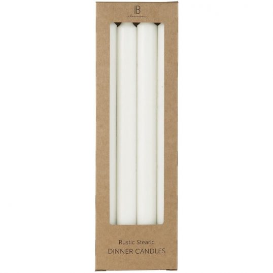 Box 4 tall rustic dinner candles – white