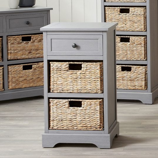 Devonshire Grey Wood 1 Drawer 2 Basket Unit3