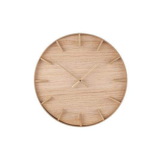 Gold Metal and Natural Wood Round Wall Clock