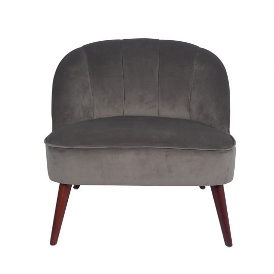 Large Grey Velvet Chair with Walnut Effect Legs