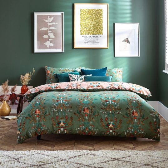 Luna Wood Duvet Cover Set Fern Green