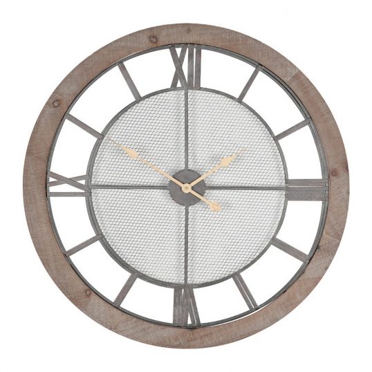 Natural Wood & Metal Round Wall Clock