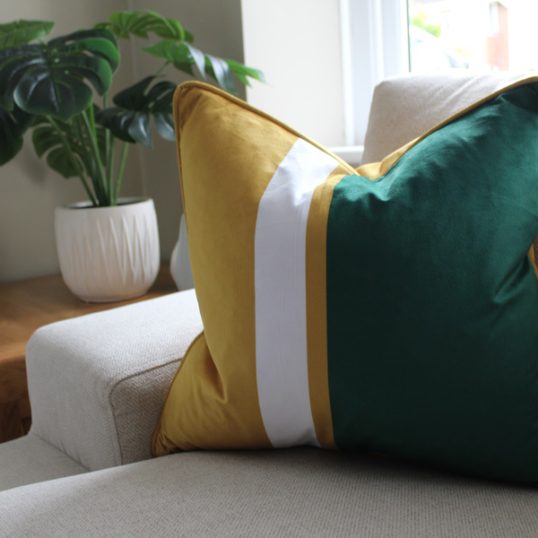 VELVET PATCHWORK GREEN CUSHION
