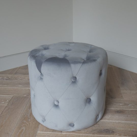 VELVET BUTTON FOOT STOOL GREY